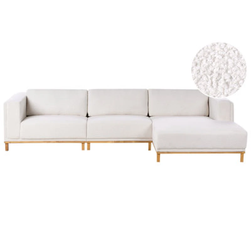 Image of Beliani Corner Sofa 5 Seater Veng Fabric Off-White Left Hand