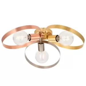 image of Hoop Multi Arm Lamp Semi Flush Ceiling Lamp, Brushed Brass, Nickel, Copper Plate