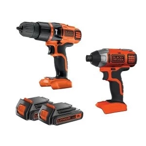 Image of Black & Decker Combi/Impact Starter Kit 18V 2 x 1.5Ah Li-ion