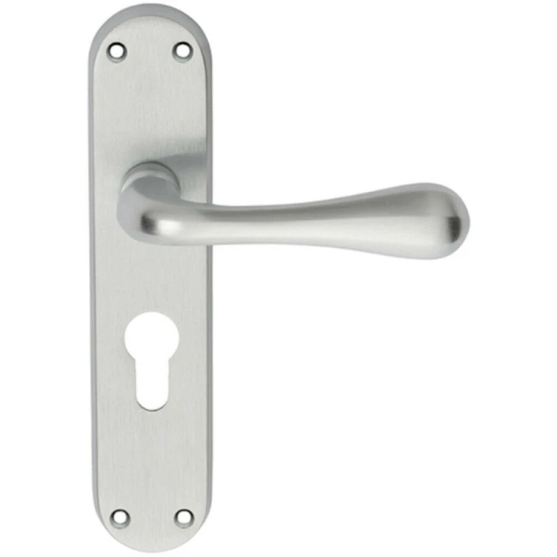 Image of Loops PAIR Smooth Round Bar Handle on Euro Lock Backplate 185 x 40mm Satin Chrome Multi