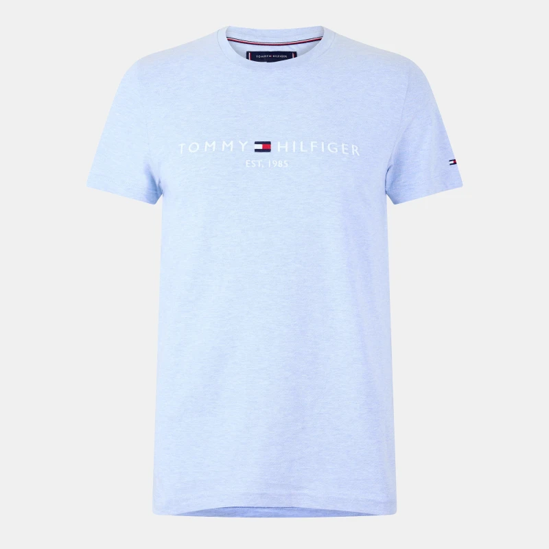 Image of Tommy Hilfiger Logo Crew Neck T Shirt Hthr Blue DS9 male S