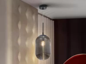 image of Tensai Pendant Light with Smoky Pattern Engraved Glass