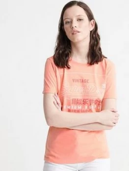 Image of Superdry Organic Cotton Premium Goods Label Outline T-Shirt - Pink, Size 6, Women