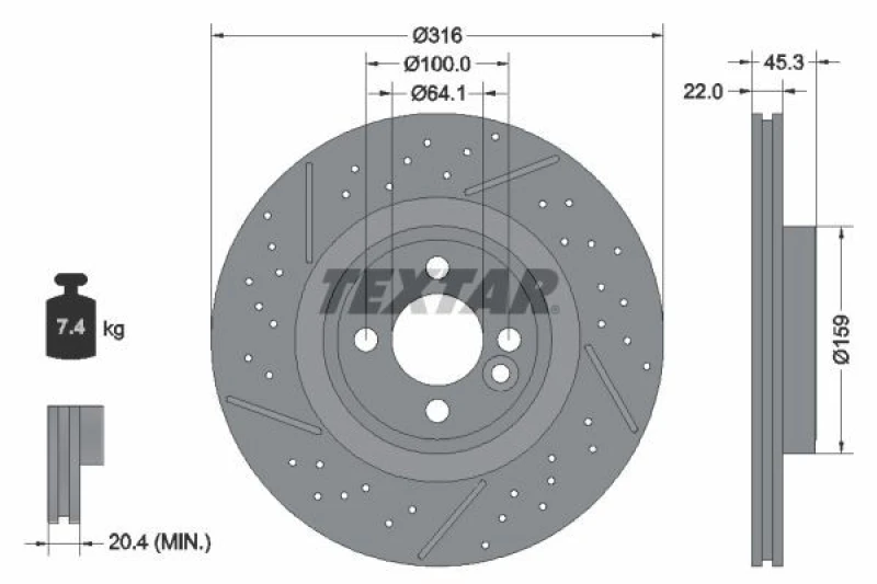 Image of Brake disc TEXTAR 92279105