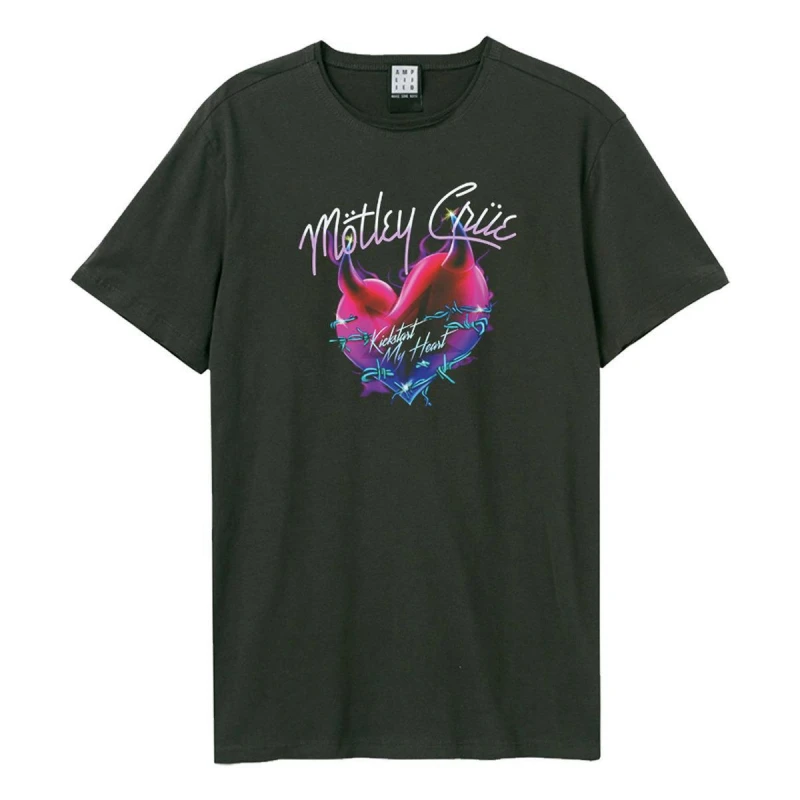 Image of Amplified Amplified Men Kickstart My Heart Motley Crue T-Shirt in Charcoal Size: Small Charcoal S Male 5063470344239