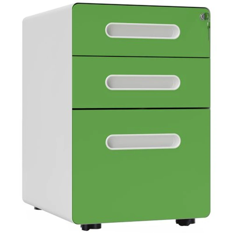 Image of 3 Drawer Modern Steel Filing Cabinet w/ 4 Wheels Lock Pencil Box Office Yellow - Yellow - Vinsetto TJ Hughes 5056725589356