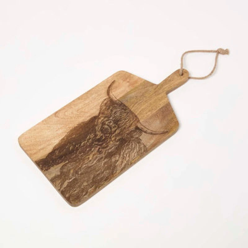 Image of Homescapes Wooden Cutting Board Cow Charcuterie Cheese Board Brown unisex