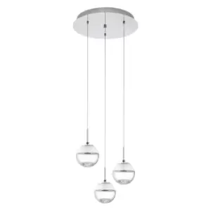 Image of Pendant Ceiling Light Colour Chrome Shade Clear Glass Crystal Bulb LED 3x5W
