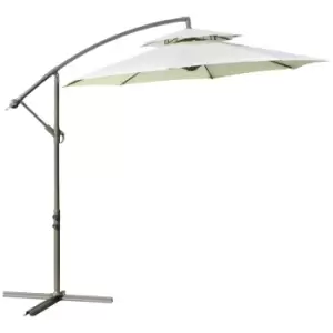 image of Outsunny 2.7m Garden Banana Parasol Cantilever Umbrella with Crank Handle, Double Tier Canopy and Cross Base for Outdoor, Hanging Sun Shade, Beige