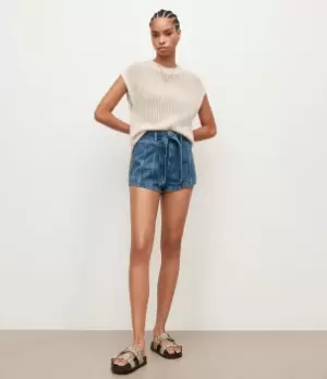 Image of AllSaints Womens Frankie High-Rise Denim Shorts, Mid Indigo, Size: 25