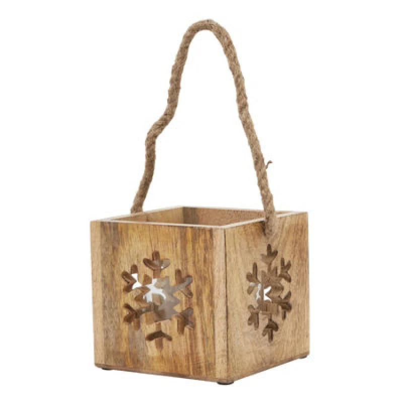 Image of Natural Wooden Snowflake Tealight Candle Holder