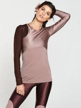Image of Nike Training Metallic Sheen Long Sleeve Top Mauve Mauve Size L Women