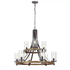 Image of Feiss Angelo 9 Light Chandelier Weathered Oak