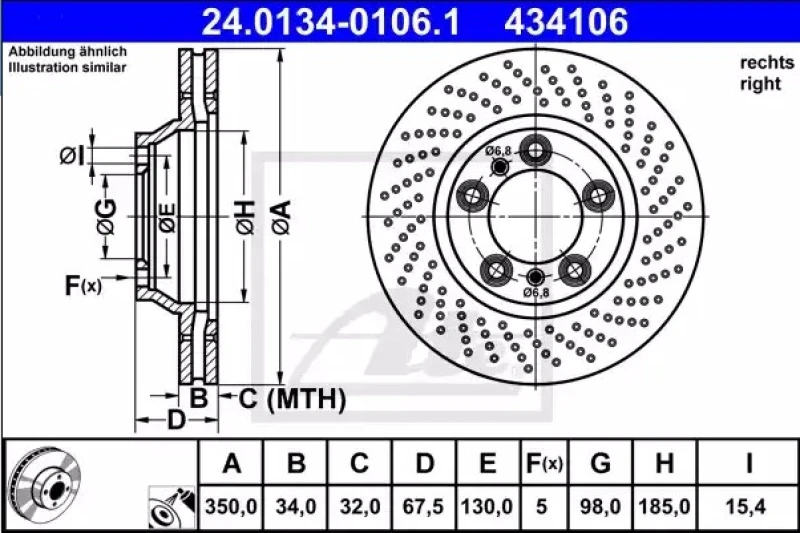 Image of ATE 24.0134-0106.1 Brake disc perforated/vented, Coated, Alloyed/High-carbon Brake Disc (82)