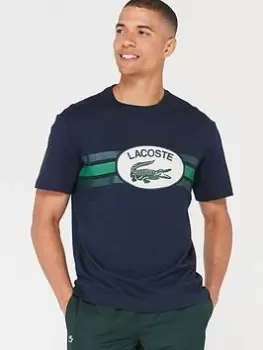 Image of Lacoste Lacoste Monogram Croc Print T-Shirt - Dark Blue, Dark Blue, Size 2XL, Men