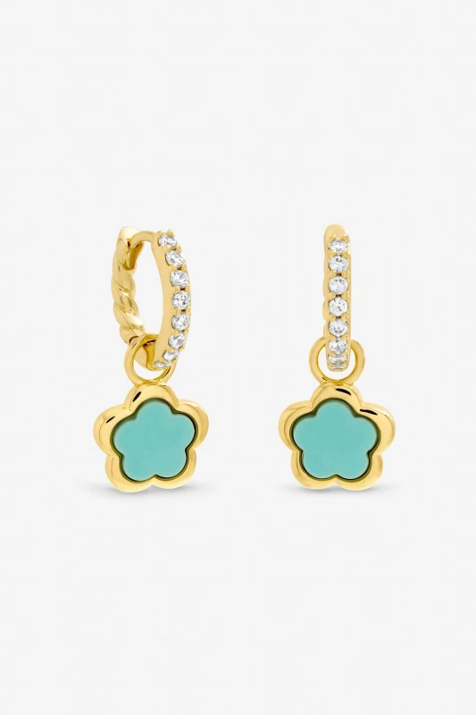 Image of Inicio Womens Gold Plated & Blue Flower Earrings - Gift Pouch Gold Female One Size