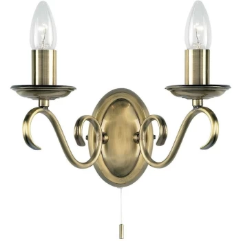 Image of Endon Bernice - 2 Light Indoor Candle Wall Light Antique Brass, E14