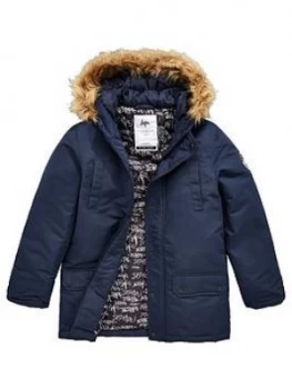 Hype Boys Faux Fur Parka Coat - Navy, Size Age: 7-8 Years