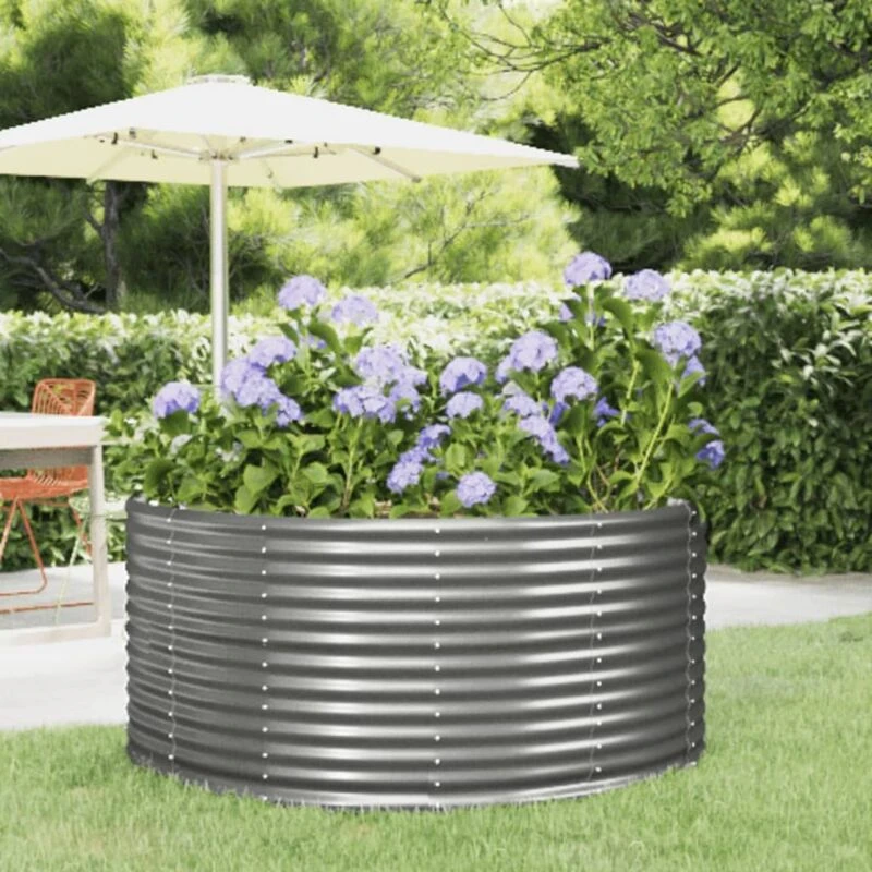 Image of vidaXL Garden Raised Bed Grey 140x140x68cm Powder-coated Steel, Grey 319089