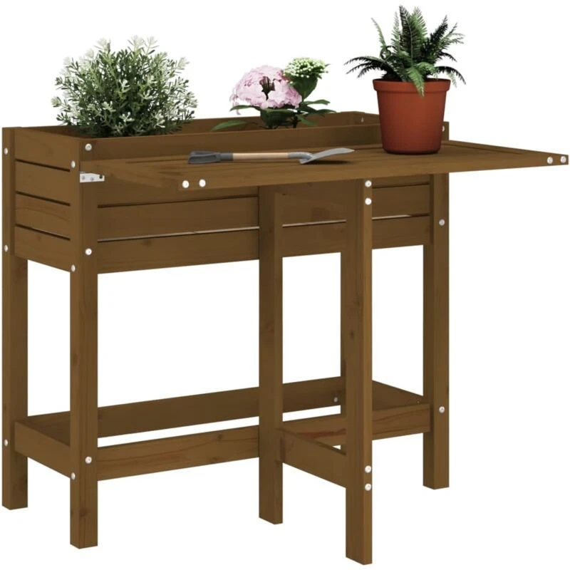 Image of vidaXL Planter w/ Folding Tabletop Honey Brown Solid Wood, Brown 825124