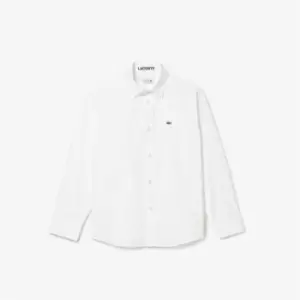Image of Kids' Lacoste Striped Print Oxford Cotton Shirt Size 12 yrs White