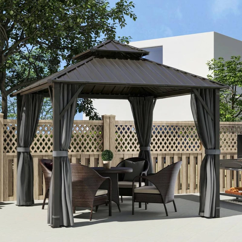 Image of OUTSUNNY 3 x 3(m) Hardtop Gazebo with Metal Roof, Netting & Curtains, Grey Size: 3m x 3m Grey Unisex 3m x 3m