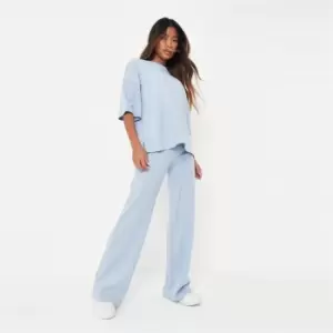 image of Missguided Petite Rib t Shirt Wide Leg Set - Blue