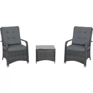 Image of Outsunny - Rattan 3PCs Chair Table Bistro Set Patio Set w/ Steel Frame Grey