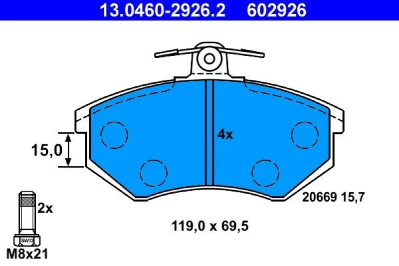 Image of ATE 13.0460-2926.2 Brake pad set excl. wear warning contact, with brake caliper screws Brake Pad Set,disc brake (402)