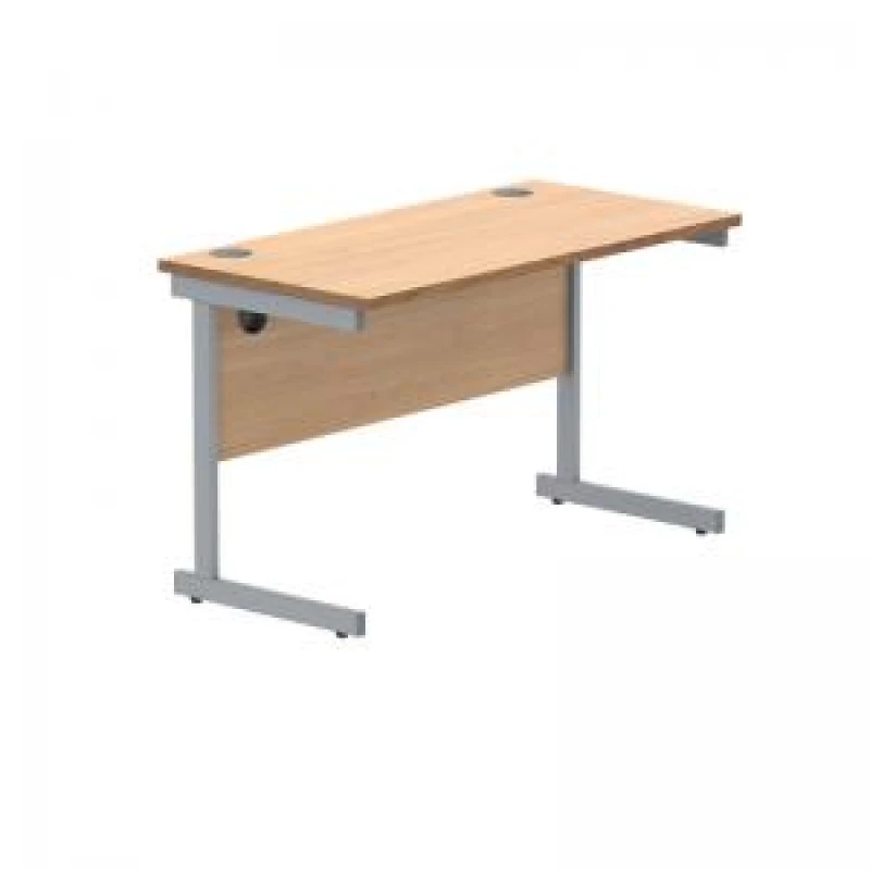 Image of Polaris Rectangular Single Upright Cantilever Desk 1200x600x730mm Norwegian Beech/Silver KF882336