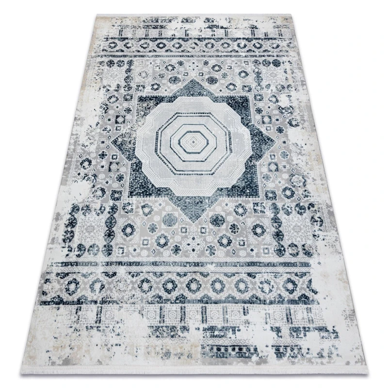Image of RugsX Modern Carpet Duke 51542 Cream / Blue - Rosette Vintage Structured, Ve 80X150 Cm