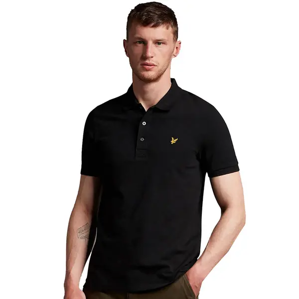 image of Lyle & Scott Mens Plain Organic Cotton Polo Shirt L - Chest 40-42' (101-106cm) Jet Black LYL113-Z865-L