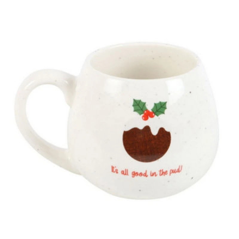 Image of Something Different Something Different All Good In The Pud Rounded Christmas Mug in White White One Size Unisex 5063527949097