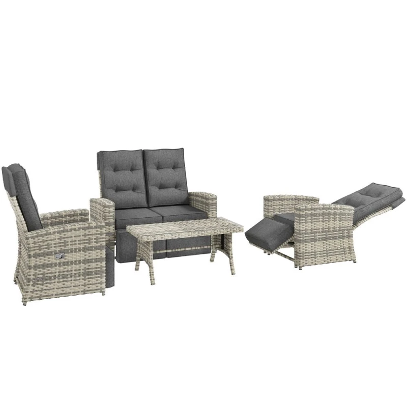 Image of Outsunny Outsunny - 4 Piece Rattan Garden Furniture Set with Sofa, Glass Table, Light Grey - Light Grey 5056725390921