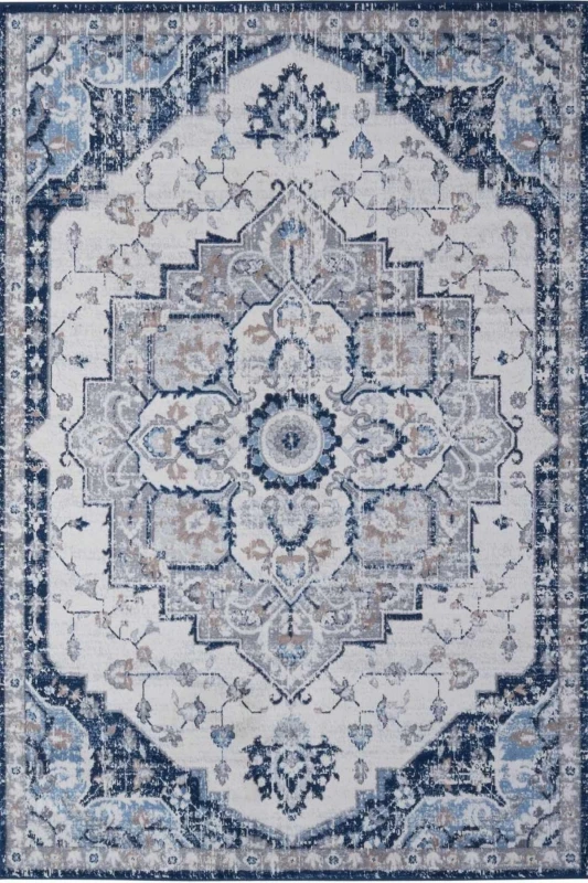 Image of THE RUGS Montana Medallion Navy & Cream Living Room Area Rug 4000 Size: 120cm x 170cm Navy Unisex 120cm x 170 cm