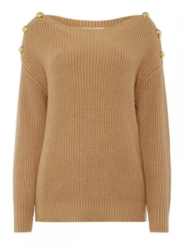 Image of Michael Kors Boatneck button sweater Camel