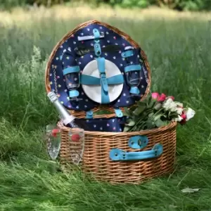 Image of Mini Confetti Heart Shape Picnic Basket with Picnicware Blue