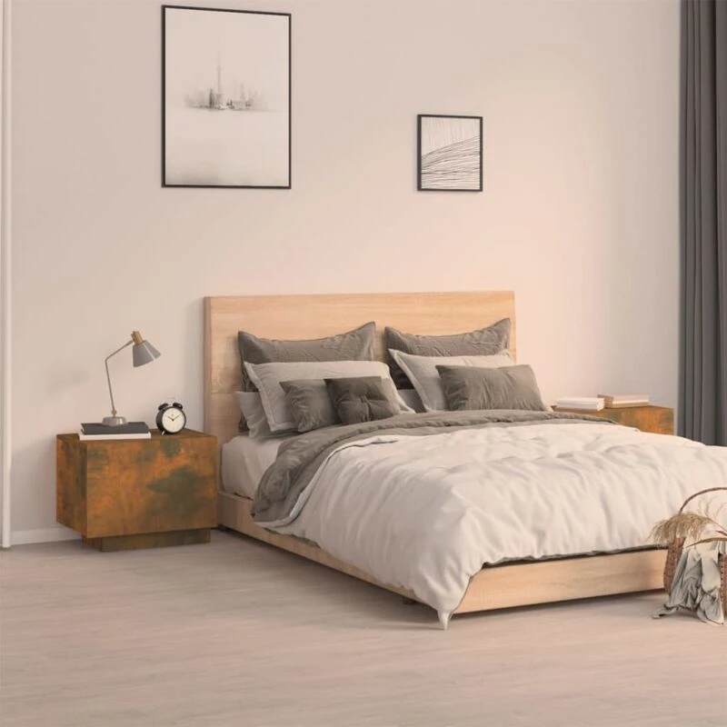 Image of Vidaxl Bedside Cabinet Smoked Oak 100X35X40 Cm Engineered Wood, Brown 3152832