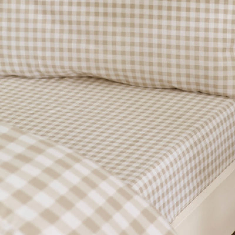 Image of Catherine Lansfield Bamford Gingham Check Bed Linen Fitted Sheet Natural