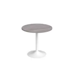 image of Genoa circular dining table with white trumpet base 800mm - grey oak