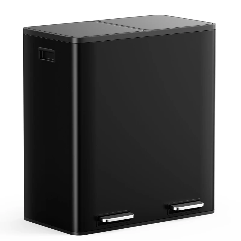Image of Vonhaus Black 60L Waste & Recycling Kitchen Bin, 2 X 30L Compartment Stainless Steel Pedal Bin W/ Non Slip Base, Removable In-Bins