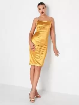 Image of Long Tall Sally Gold Diamante Strap Satin Dress, Gold, Size 10, Women