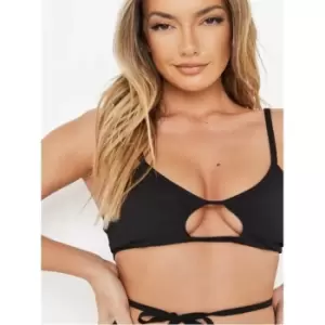 image of Missguided Rib Scoop Neck Cut Out Bikini Top - Black