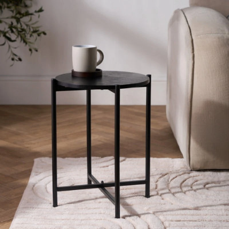 Image of OHS OHS Round Side Table Coffee End Tables Nightstand with Metal Frame in Black One Size Unisex 5027434229697