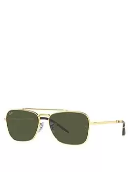 image of Ray-Ban New Caravan Legend Gold Square Frame Green Lens Sunglasses, Gold, Men