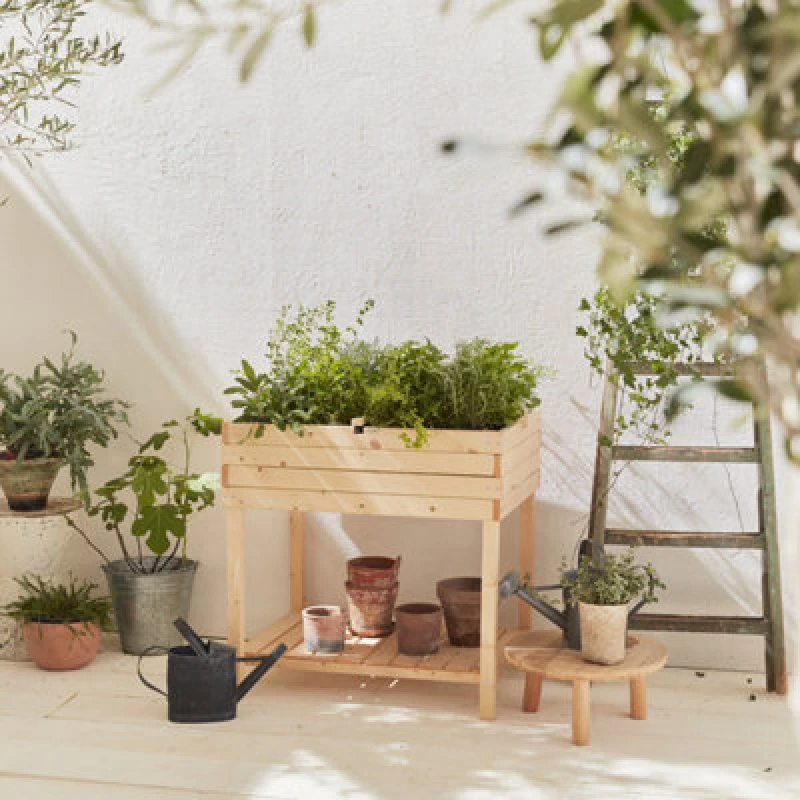 Image of sweeek Elevated Wooden Planter Light Brown