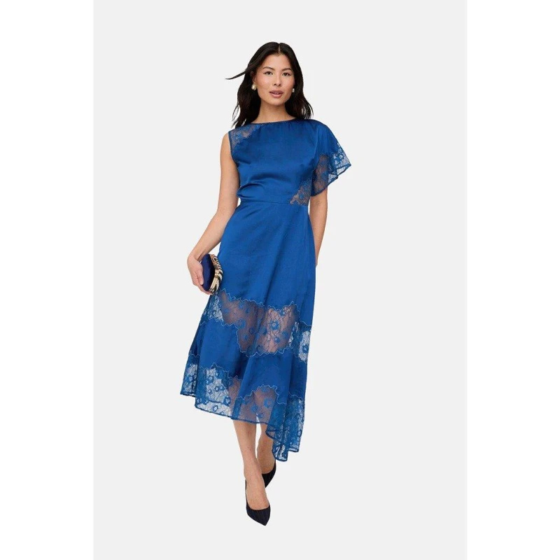 Image of Lily and Lionel Lily and Lionel Selma Lace Insert Midi Dress In Blue Navy female 8 (XS)