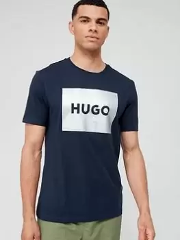 image of HUGO Dulive_g Metallic Logo T-Shirt - Dark Blue, Dark Blue Size M Men