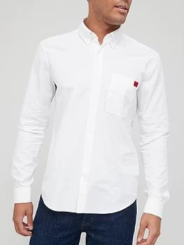 Image of Hugo Boss Evito Red Patch Logo Oxford Shirt White Size 2XL Men