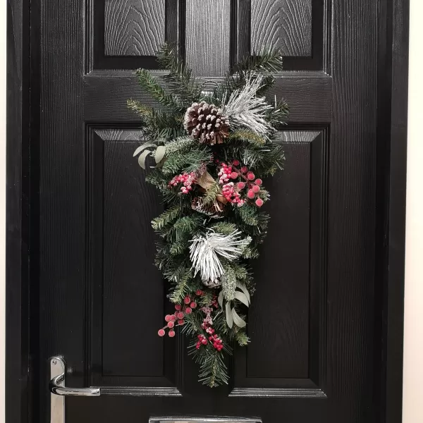 Image of 60cm Teardrop Green Christmas Swag with Pine Cones and Berries